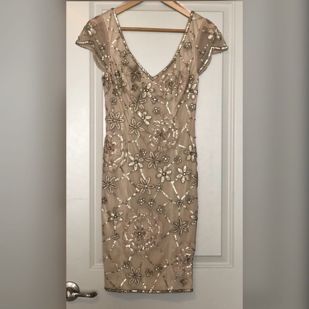 Sue Wong Cap Sleeve Embelished Cocktail Dress